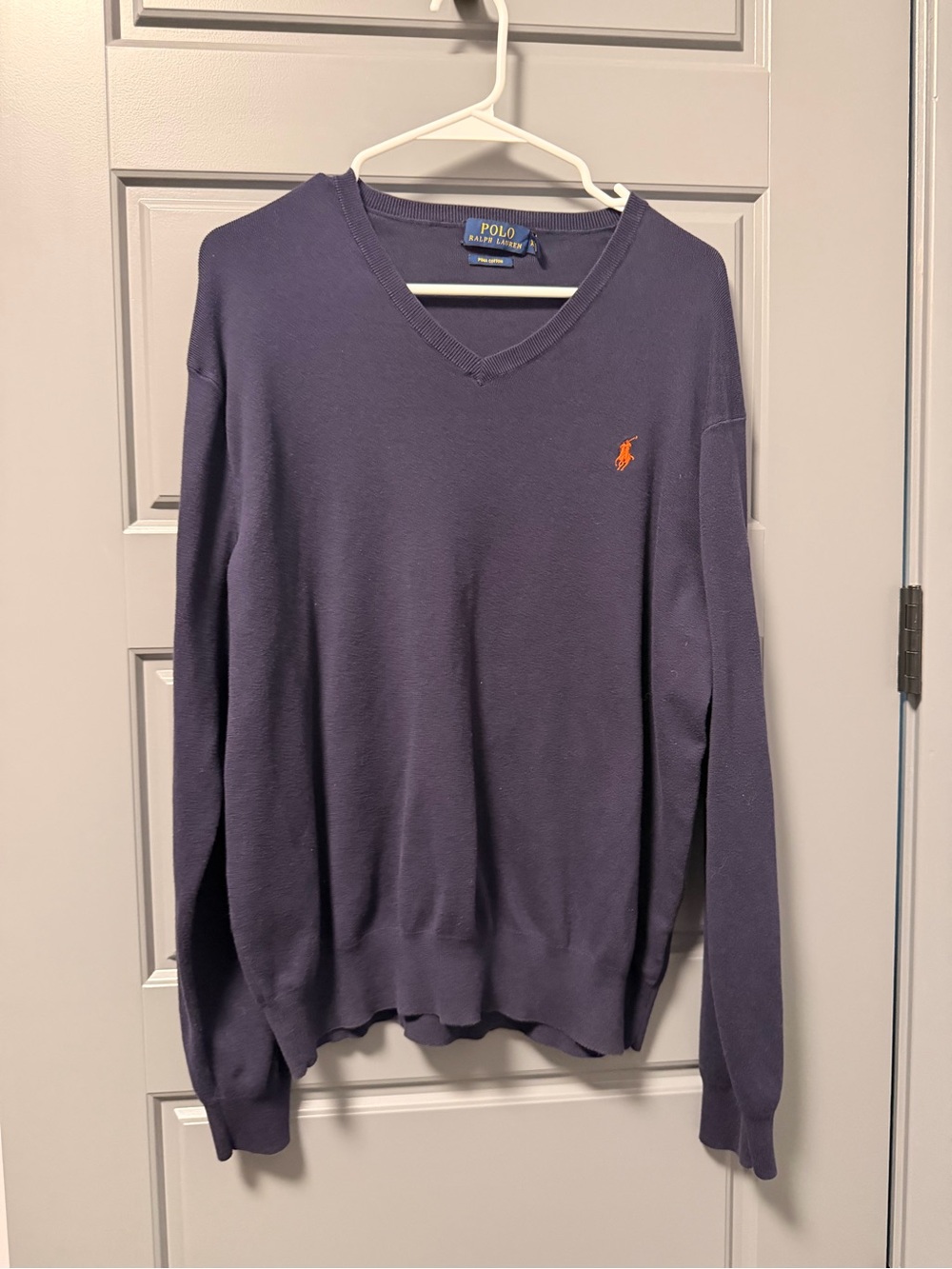 Polo Ralph Lauren V-Neck Sweater Pima Cotton Slim Fit Navy Blue Men's Size XL